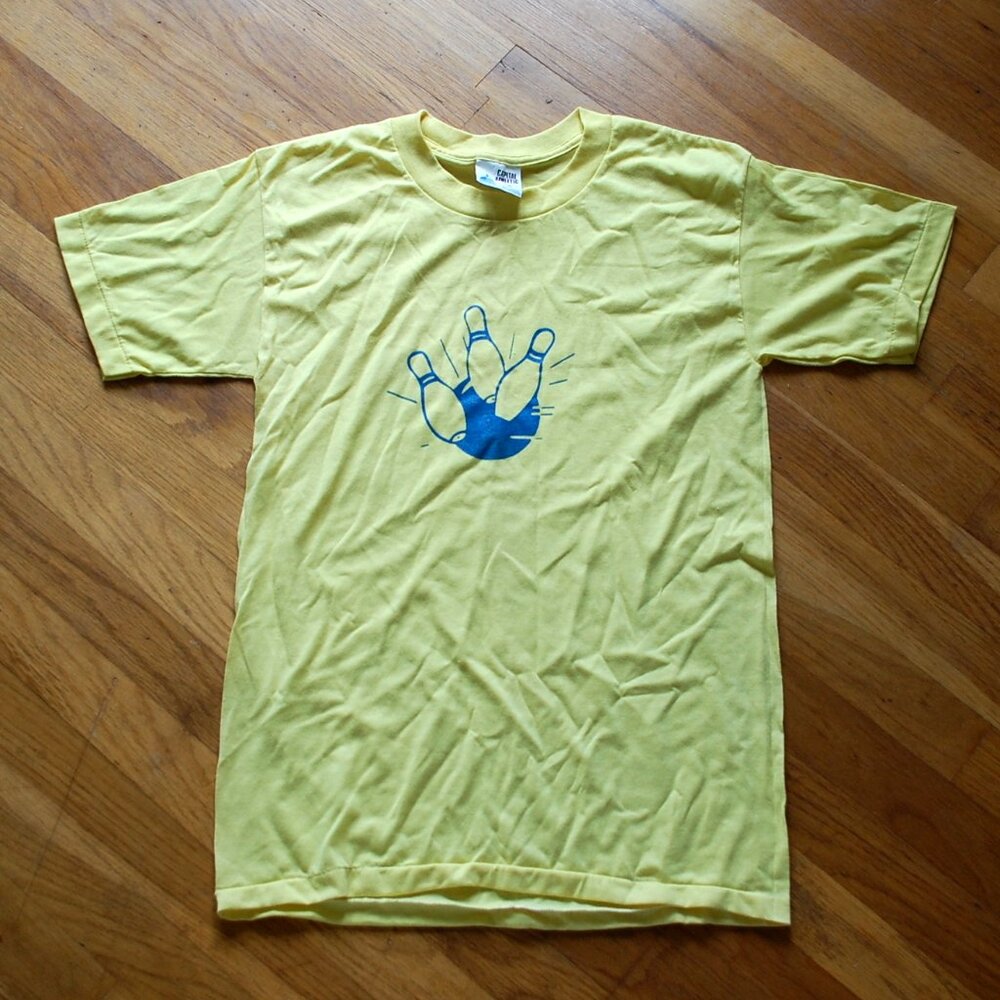 Vtg 80s Bowling Yellow Blue S/M Pennsylvania PA 50/50 Single Stitch Capital